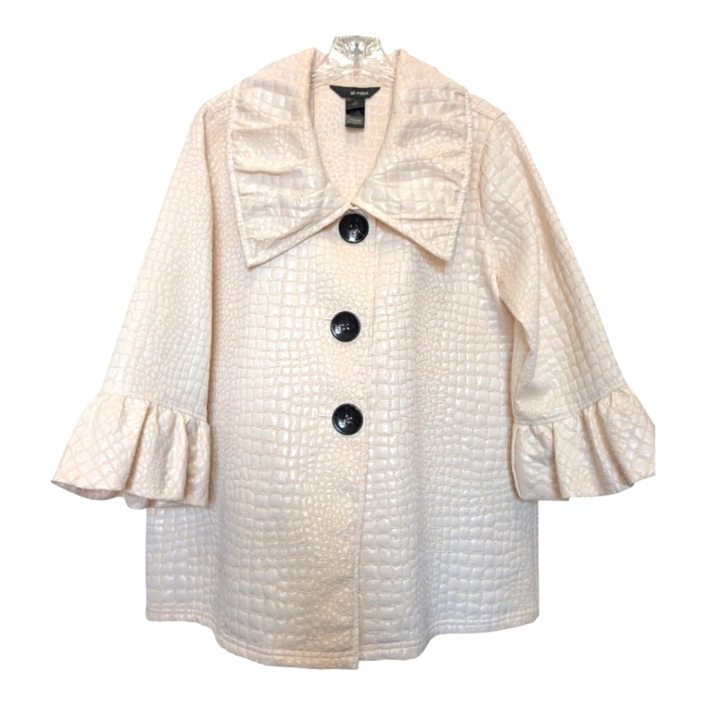 Ali Miles Swing Jacket 3/4 Sleeve Ivory Moc Croc Brocade Women’s Large